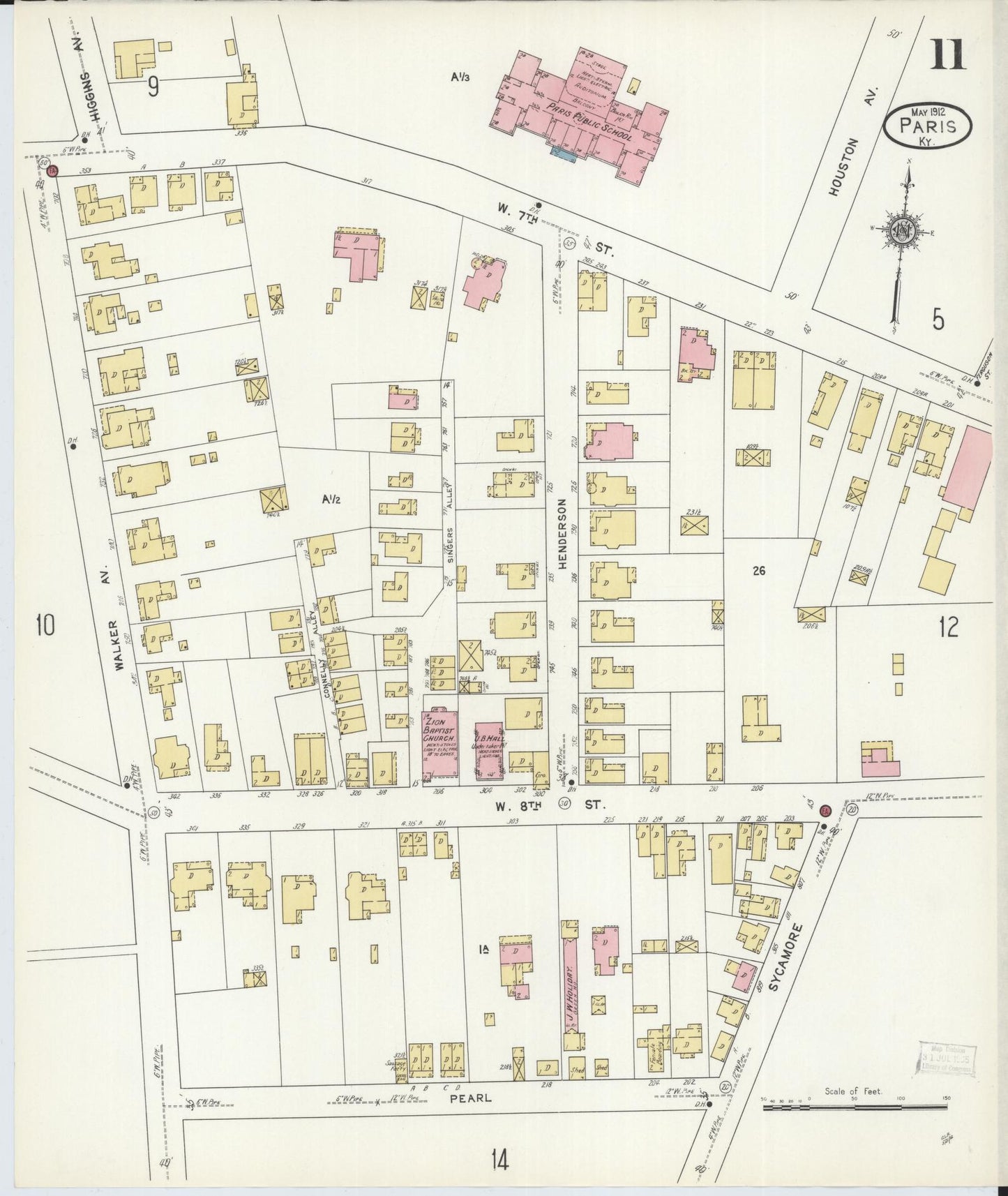 Sanborn Fire Insurance Map from Paris, Bourbon County, Kentucky (1912), Sheet #0011 - Complete Map Set gallery image, historic Sanborn map, vintage wall art, Kentucky Kentucky