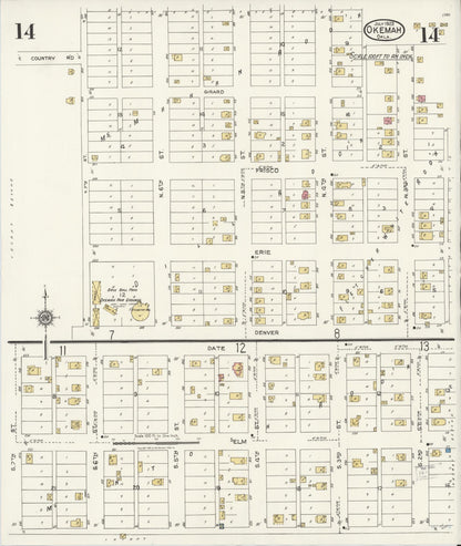 Sanborn Fire Insurance Map from Okemah, Okfuskee County, Oklahoma (1923), Sheet #0014 - Complete Map Set gallery image, historic Sanborn map, vintage wall art, Oklahoma Oklahoma