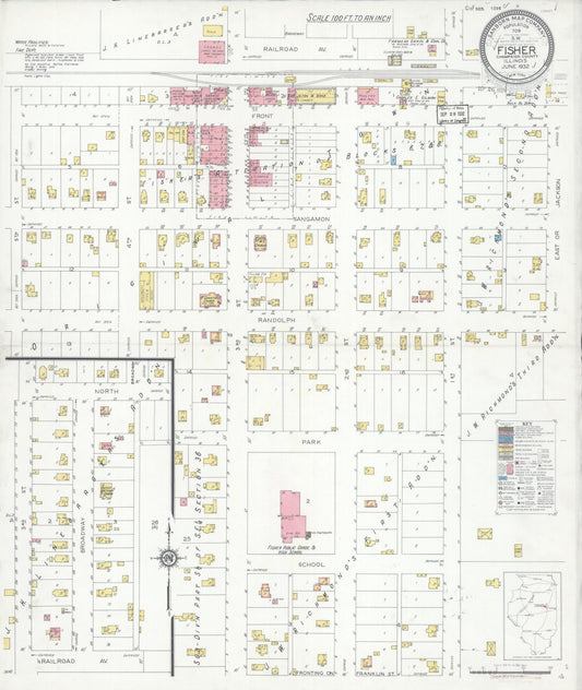 Sanborn Fire Insurance Map from Fisher, Champaign County, Illinois (1932), Sheet #0001 - Historic Sanborn Fire Insurance Map Print, vintage old map wall art, antique decor, genealogy gift, Illinois Illinois map
