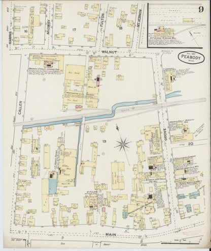 Sanborn Fire Insurance Map from Peabody, Essex County, Massachusetts (1887), Sheet #0009 - Historic Sanborn Fire Insurance Map Print, vintage old map wall art, antique decor, genealogy gift, Massachusetts Massachusetts map