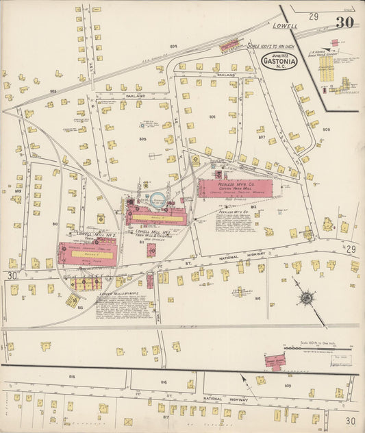 Sanborn Fire Insurance Map from Gastonia, Gaston County, North Carolina (1922), Sheet #0030 - Historic Sanborn Fire Insurance Map Print, vintage old map wall art, antique decor, genealogy gift, North Carolina North Carolina map