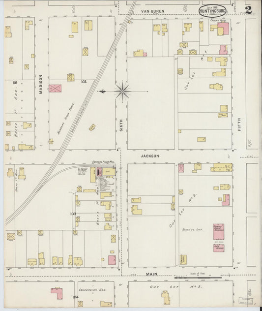 Sanborn Fire Insurance Map from Huntingburg, Dubois County, Indiana (1895), Sheet #0002 - Historic Sanborn Fire Insurance Map Print, vintage old map wall art, antique decor, genealogy gift, Indiana Indiana map