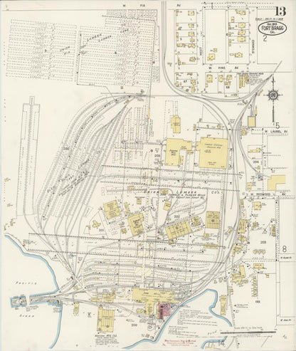 Sanborn Fire Insurance Map from Fort Bragg, Mendocino County, California (1919), Sheet #0013 - Historic Sanborn Fire Insurance Map Print, vintage old map wall art, antique decor, genealogy gift, California California map