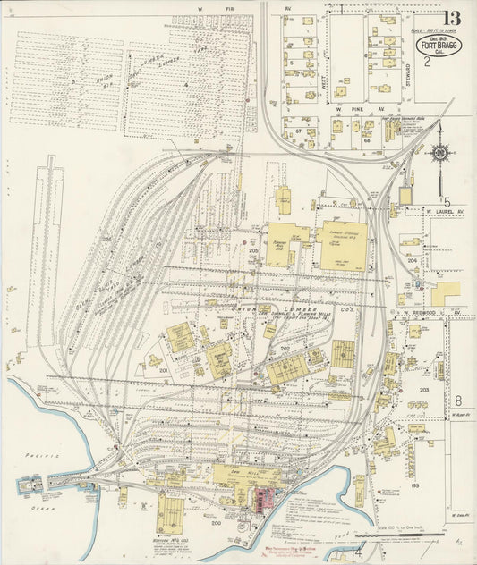 Sanborn Fire Insurance Map from Fort Bragg, Mendocino County, California (1919), Sheet #0013 - Historic Sanborn Fire Insurance Map Print, vintage old map wall art, antique decor, genealogy gift, California California map