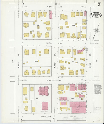 Sanborn Fire Insurance Map from Corsicana, Navarro County, Texas (1921), Sheet #0003 - Complete Map Set gallery image, historic Sanborn map, vintage wall art, Texas Texas