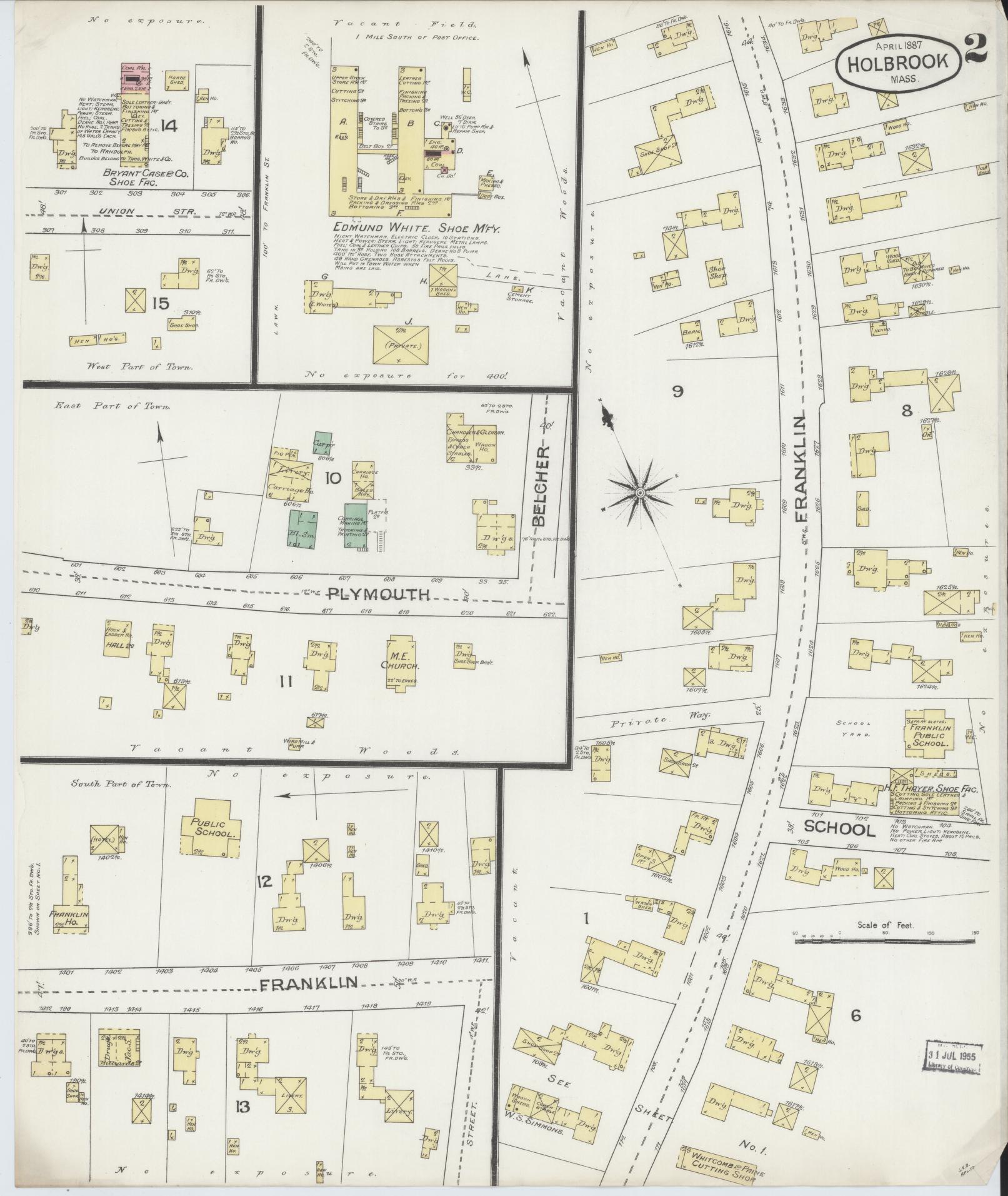 Sanborn Fire Insurance Map from Holbrook, Norfolk County, Massachusetts (1887), Sheet #0002 - Historic Sanborn Fire Insurance Map Print, vintage old map wall art, antique decor, genealogy gift, Massachusetts Massachusetts map