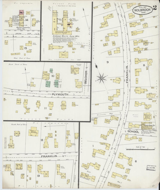 Sanborn Fire Insurance Map from Holbrook, Norfolk County, Massachusetts (1887), Sheet #0002 - Historic Sanborn Fire Insurance Map Print, vintage old map wall art, antique decor, genealogy gift, Massachusetts Massachusetts map