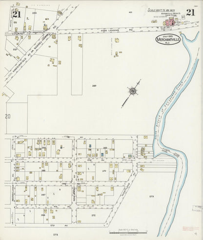 Sanborn Fire Insurance Map from Merchantville, Camden County, New Jersey (1925), Sheet #0021 - Historic Sanborn Fire Insurance Map Print, vintage old map wall art, antique decor, genealogy gift, New Jersey New Jersey map