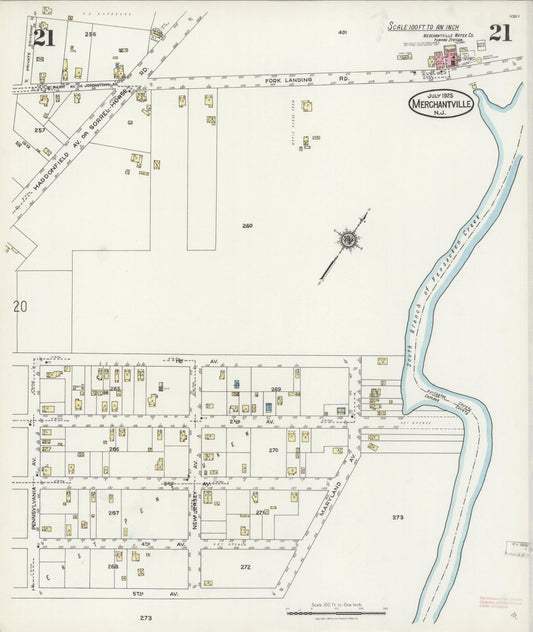 Sanborn Fire Insurance Map from Merchantville, Camden County, New Jersey (1925), Sheet #0021 - Historic Sanborn Fire Insurance Map Print, vintage old map wall art, antique decor, genealogy gift, New Jersey New Jersey map