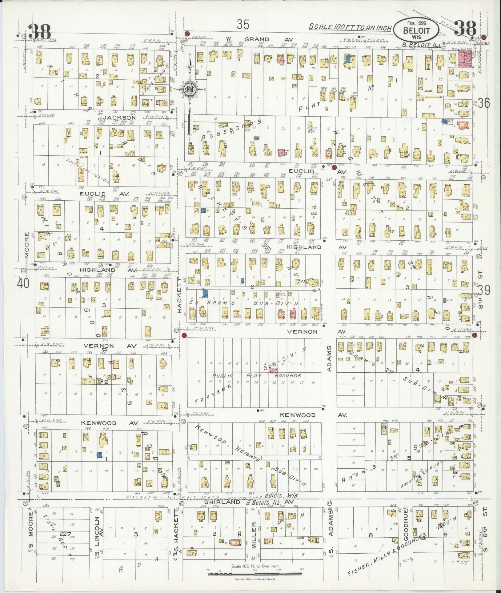 Sanborn Fire Insurance Map from Beloit, Rock County, Wisconsin (1926), Sheet #0038 - Complete Map Set gallery image, historic Sanborn map, vintage wall art, Wisconsin Wisconsin