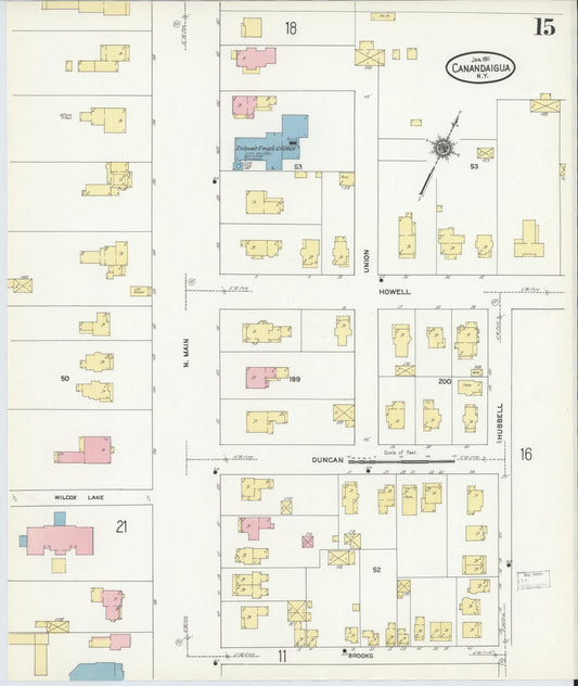 Sanborn Fire Insurance Map from Canandaigua, Ontario County, New York (1911), Sheet #0015 - Historic Sanborn Fire Insurance Map Print, vintage old map wall art, antique decor, genealogy gift, New York New York map
