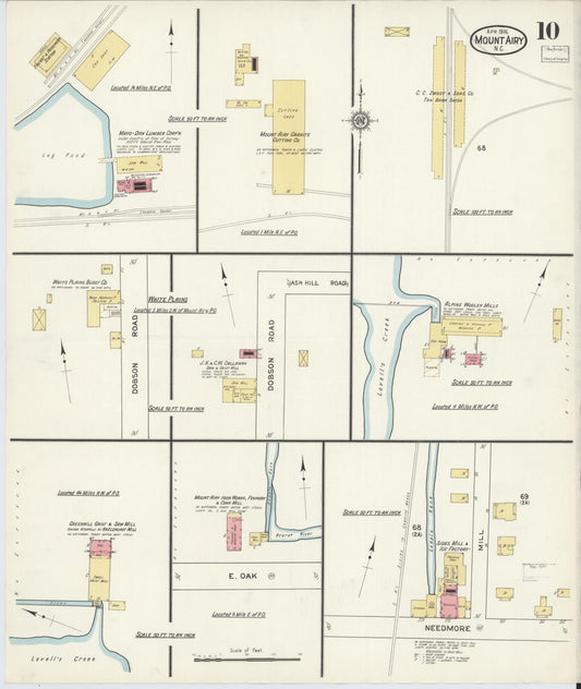 Sanborn Fire Insurance Map from Mount Airy, Surry County, North Carolina (1916), Sheet #0010 - Historic Sanborn Fire Insurance Map Print, vintage old map wall art, antique decor, genealogy gift, North Carolina North Carolina map