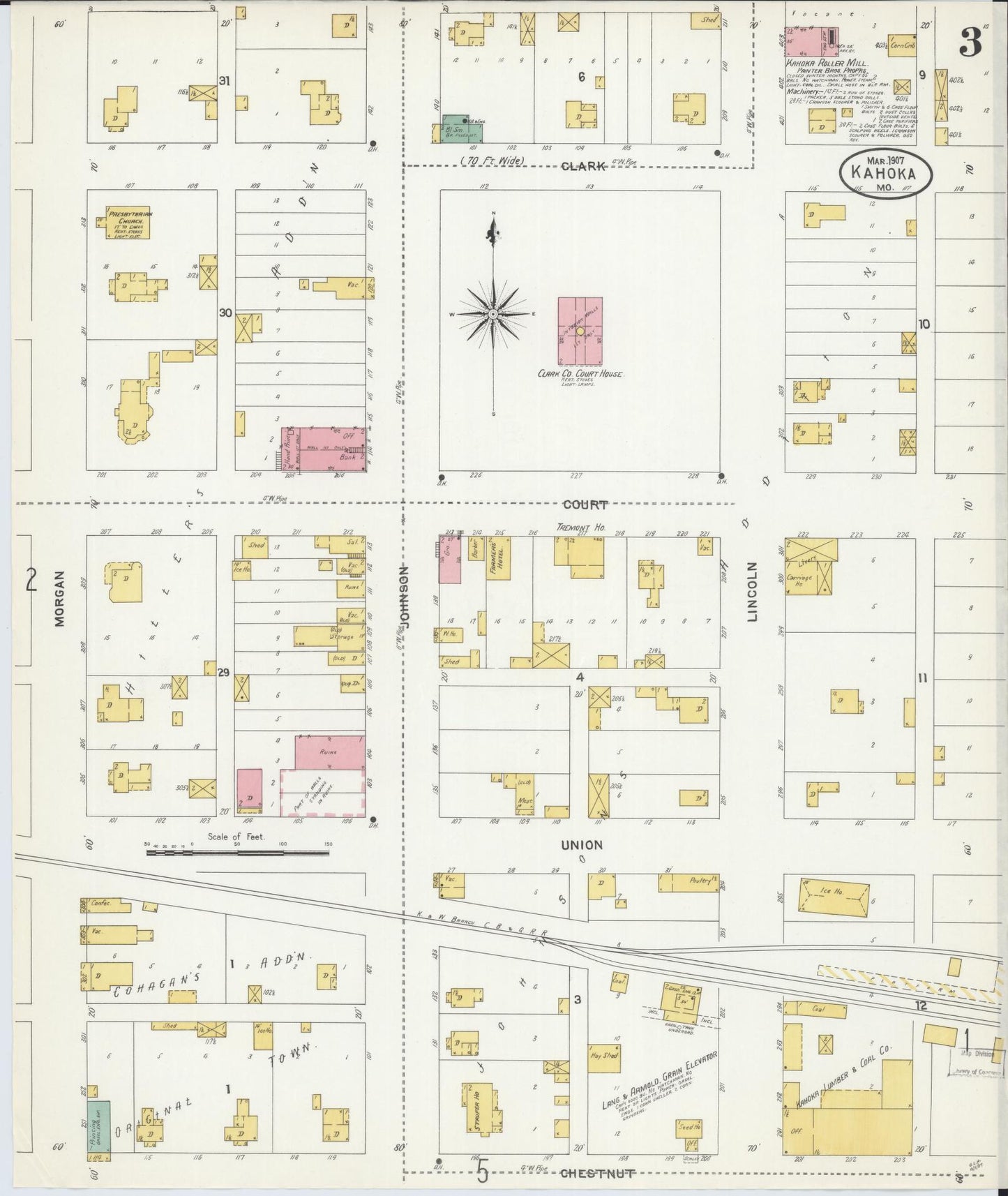 Sanborn Fire Insurance Map from Kahoka, Clark County, Missouri (1907), Sheet #0003 - Complete Map Set gallery image, historic Sanborn map, vintage wall art, Missouri Missouri