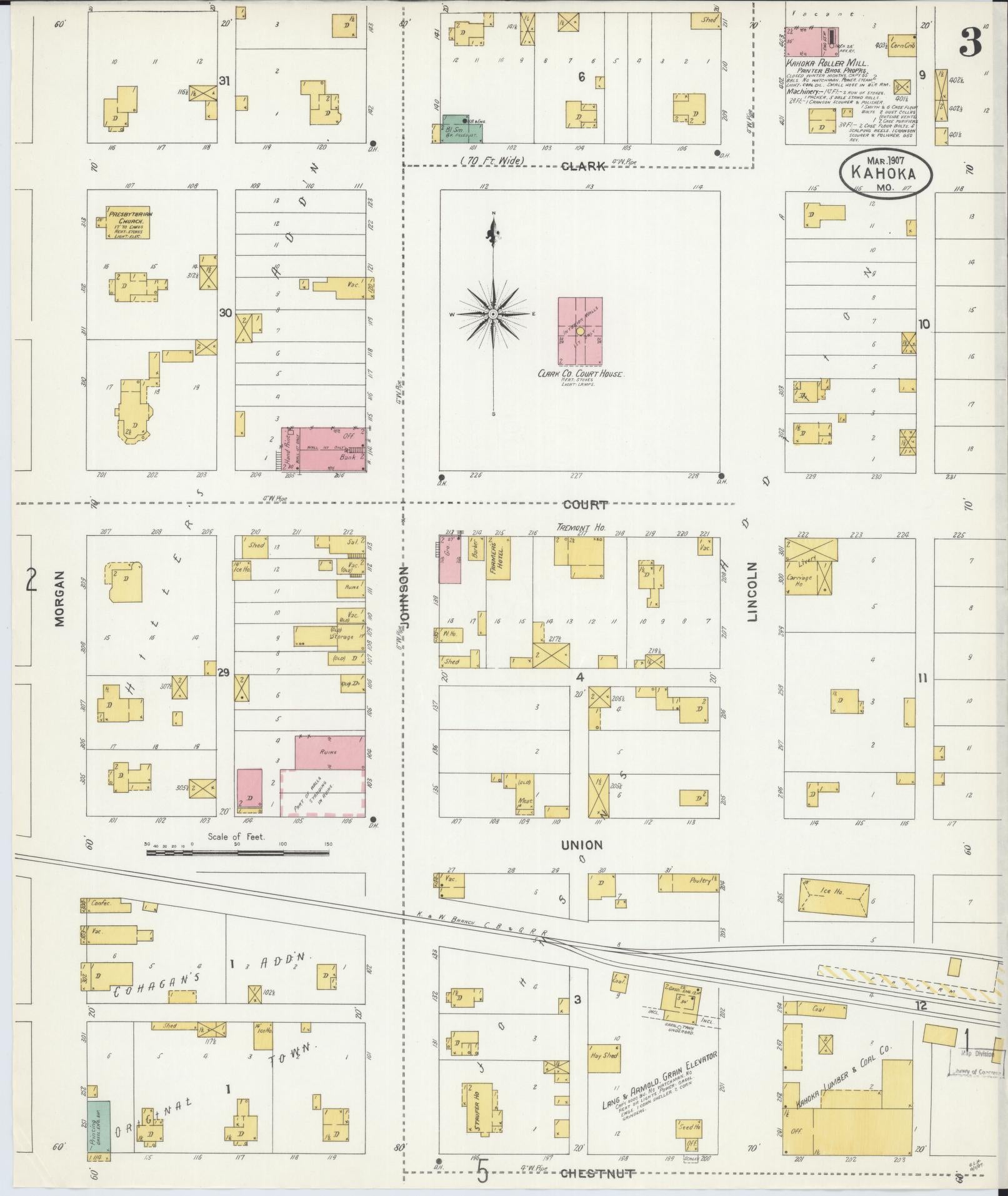 Sanborn Fire Insurance Map from Kahoka, Clark County, Missouri (1907), Sheet #0003 - Complete Map Set gallery image, historic Sanborn map, vintage wall art, Missouri Missouri