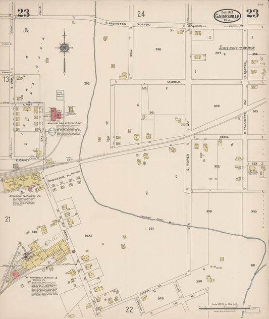 Sanborn Fire Insurance Map from Gainesville, Alachua County, Florida (1922), Sheet #0023 - Historic Sanborn Fire Insurance Map Print, vintage old map wall art, antique decor, genealogy gift, Florida Florida map