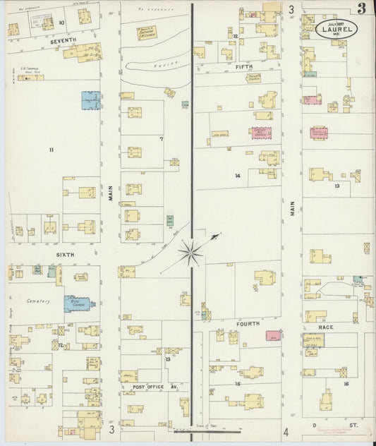 Sanborn Fire Insurance Map from Laurel, Prince Georges County, Maryland (1897), Sheet #0003 - Historic Sanborn Fire Insurance Map Print, vintage old map wall art