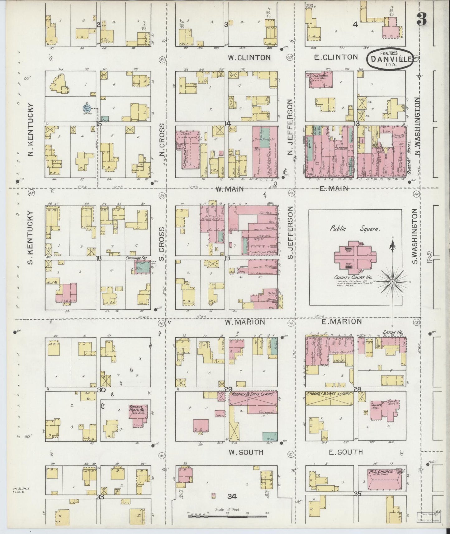 Sanborn Fire Insurance Map from Danville, Hendricks County, Indiana (1893), Sheet #0003 - Historic Sanborn Fire Insurance Map Print, vintage old map wall art, antique decor, genealogy gift, Indiana Indiana map