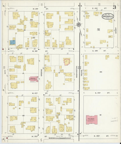 Sanborn Fire Insurance Map from Greenville, Pitt County, North Carolina (1916), Sheet #0003 - Historic Sanborn Fire Insurance Map Print, vintage old map wall art, antique decor, genealogy gift, North Carolina North Carolina map
