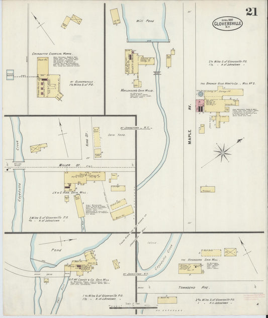 Sanborn Fire Insurance Map from Gloversville, Fulton County, New York (1897), Sheet #0021 - Historic Sanborn Fire Insurance Map Print, vintage old map wall art, antique decor, genealogy gift, New York New York map