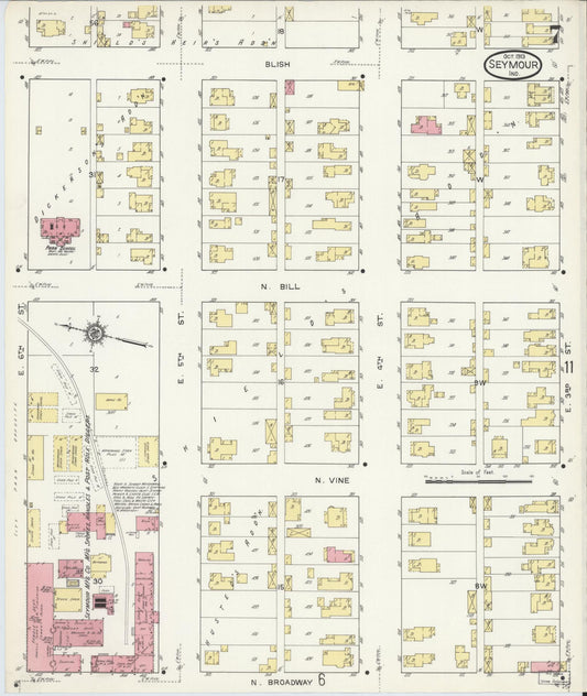 Sanborn Fire Insurance Map from Seymour, Jackson County, Indiana (1913), Sheet #0007 - Historic Sanborn Fire Insurance Map Print, vintage old map wall art, antique decor, genealogy gift, Indiana Indiana map