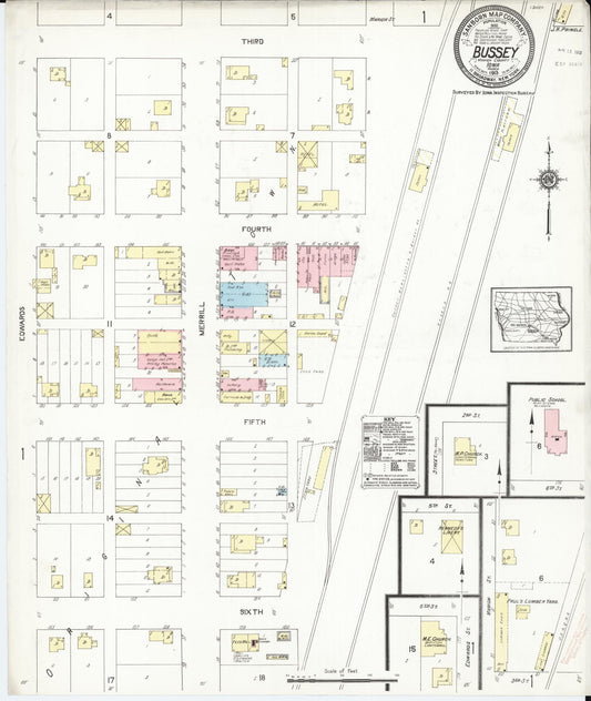 Sanborn Fire Insurance Map from Bussey, Marion County, Iowa (1913), Sheet #0001 - Historic Sanborn Fire Insurance Map Print, vintage old map wall art