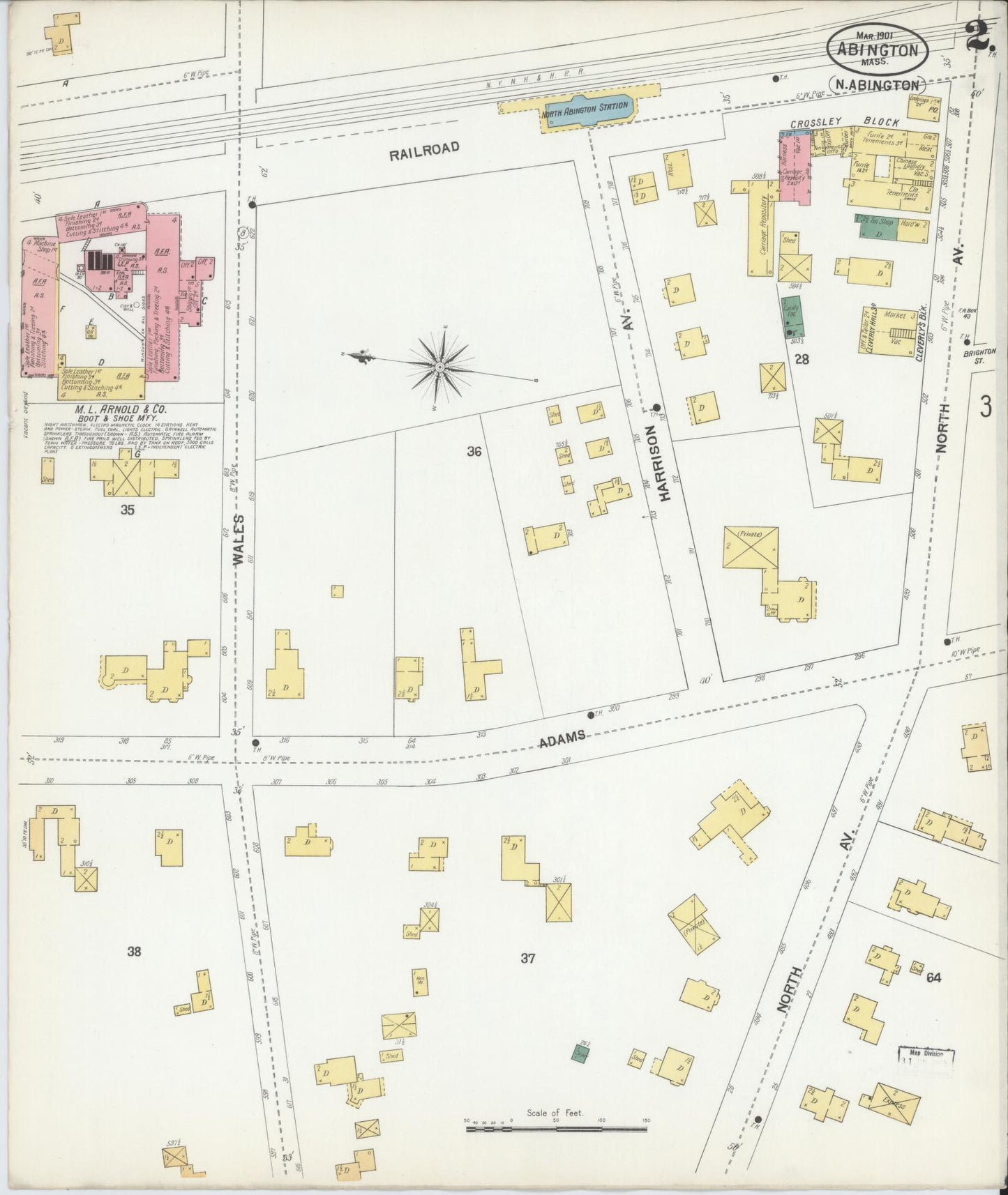 Sanborn Fire Insurance Map from Abington, Plymouth County, Massachusetts (1901), Sheet #0002 - Complete Map Set gallery image, historic Sanborn map, vintage wall art, Massachusetts Massachusetts
