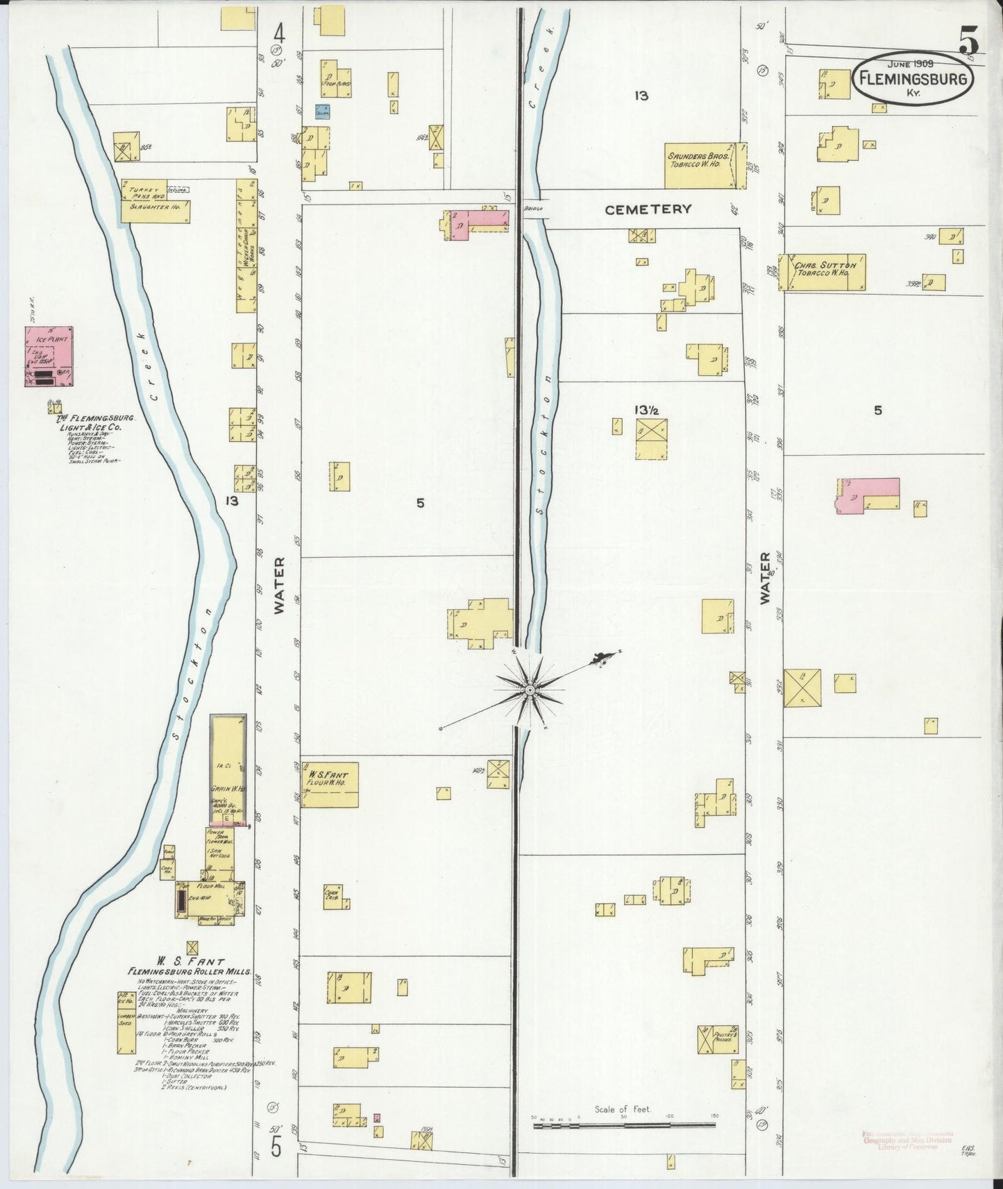 Sanborn Fire Insurance Map from Flemingsburg, Fleming County, Kentucky (1909), Sheet #0005 - Historic Sanborn Fire Insurance Map Print, vintage old map wall art, antique decor, genealogy gift, Kentucky Kentucky map