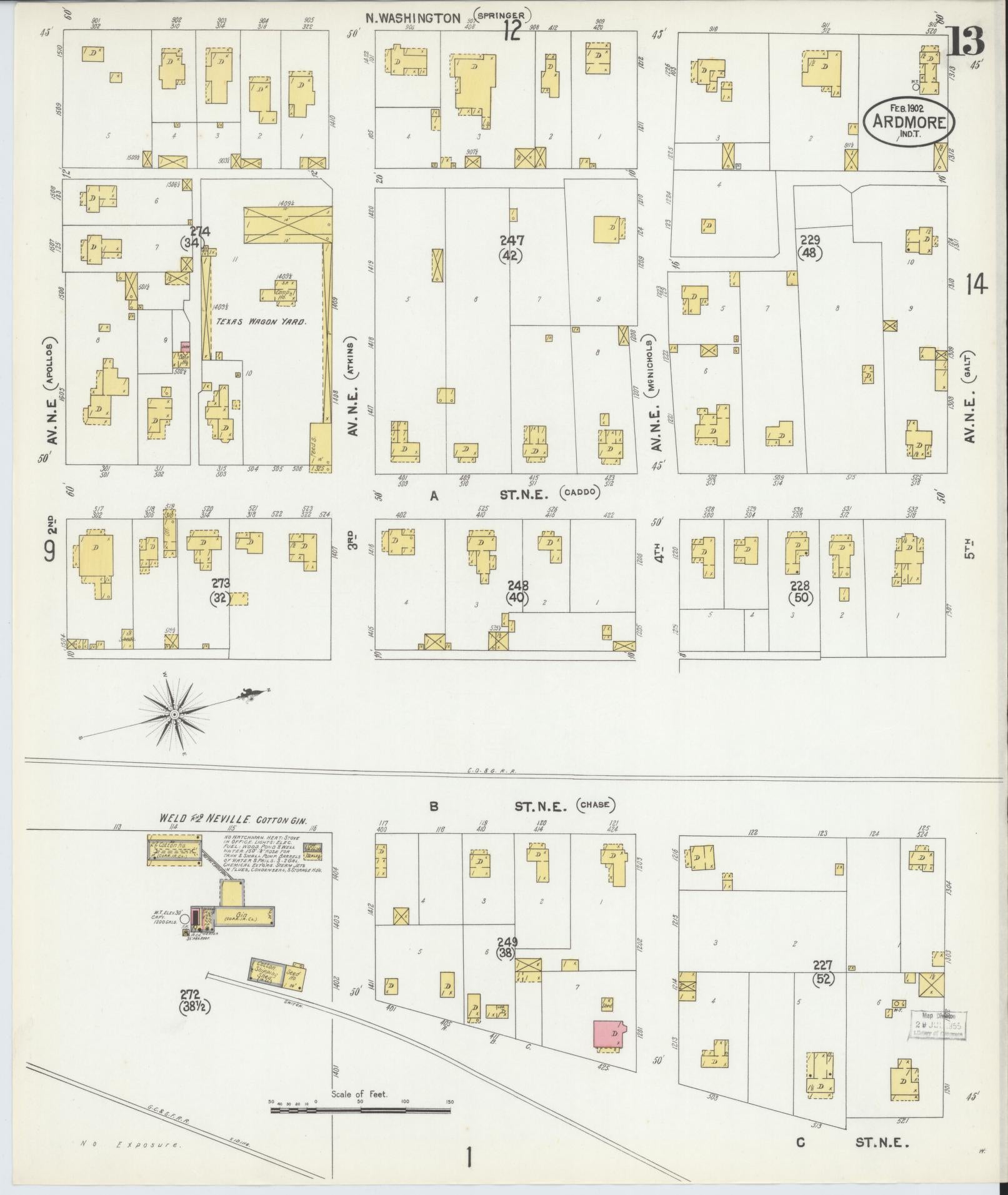 Sanborn Fire Insurance Map from Ardmore, Carter County, Oklahoma (1902), Sheet #0013 - Historic Sanborn Fire Insurance Map Print, vintage old map wall art, antique decor, genealogy gift, Oklahoma Oklahoma map