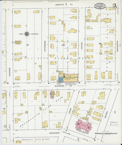 Sanborn Fire Insurance Map from Oconto, Oconto County, Wisconsin (1919), Sheet #0003 - Historic Sanborn Fire Insurance Map Print, vintage old map wall art, antique decor, genealogy gift, Wisconsin Wisconsin map