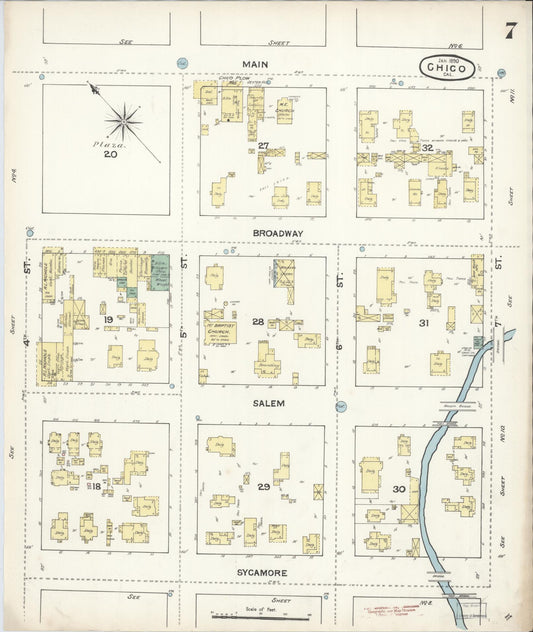 Sanborn Fire Insurance Map from Chico, Butte County, California (1890), Sheet #0007 - Historic Sanborn Fire Insurance Map Print, vintage old map wall art, antique decor, genealogy gift, California California map