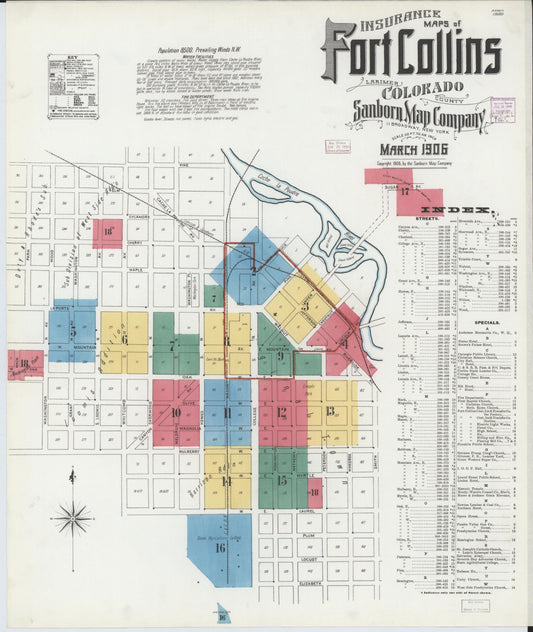 Sanborn Fire Insurance Map from Fort Collins, Larimer County, Colorado (1906), Sheet #0001 - Complete Map Set gallery image, historic Sanborn map, vintage wall art, Colorado Colorado