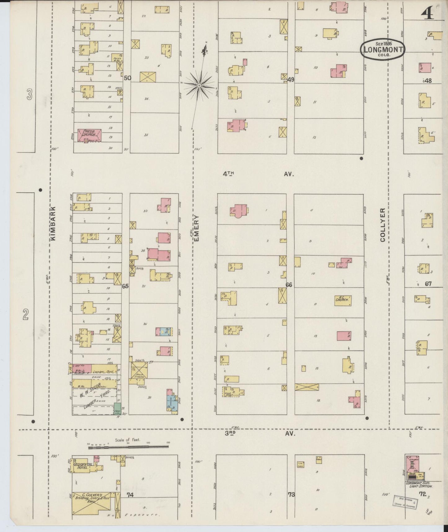 Sanborn Fire Insurance Map from Longmont, Boulder County, Colorado (1895), Sheet #0004 - Complete Map Set gallery image, historic Sanborn map, vintage wall art, Colorado Colorado