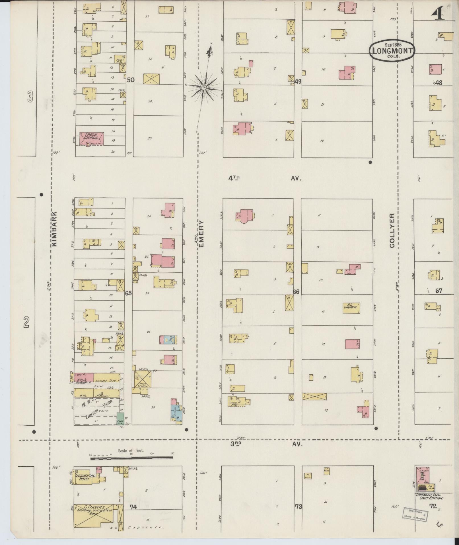 Sanborn Fire Insurance Map from Longmont, Boulder County, Colorado (1895), Sheet #0004 - Complete Map Set gallery image, historic Sanborn map, vintage wall art, Colorado Colorado