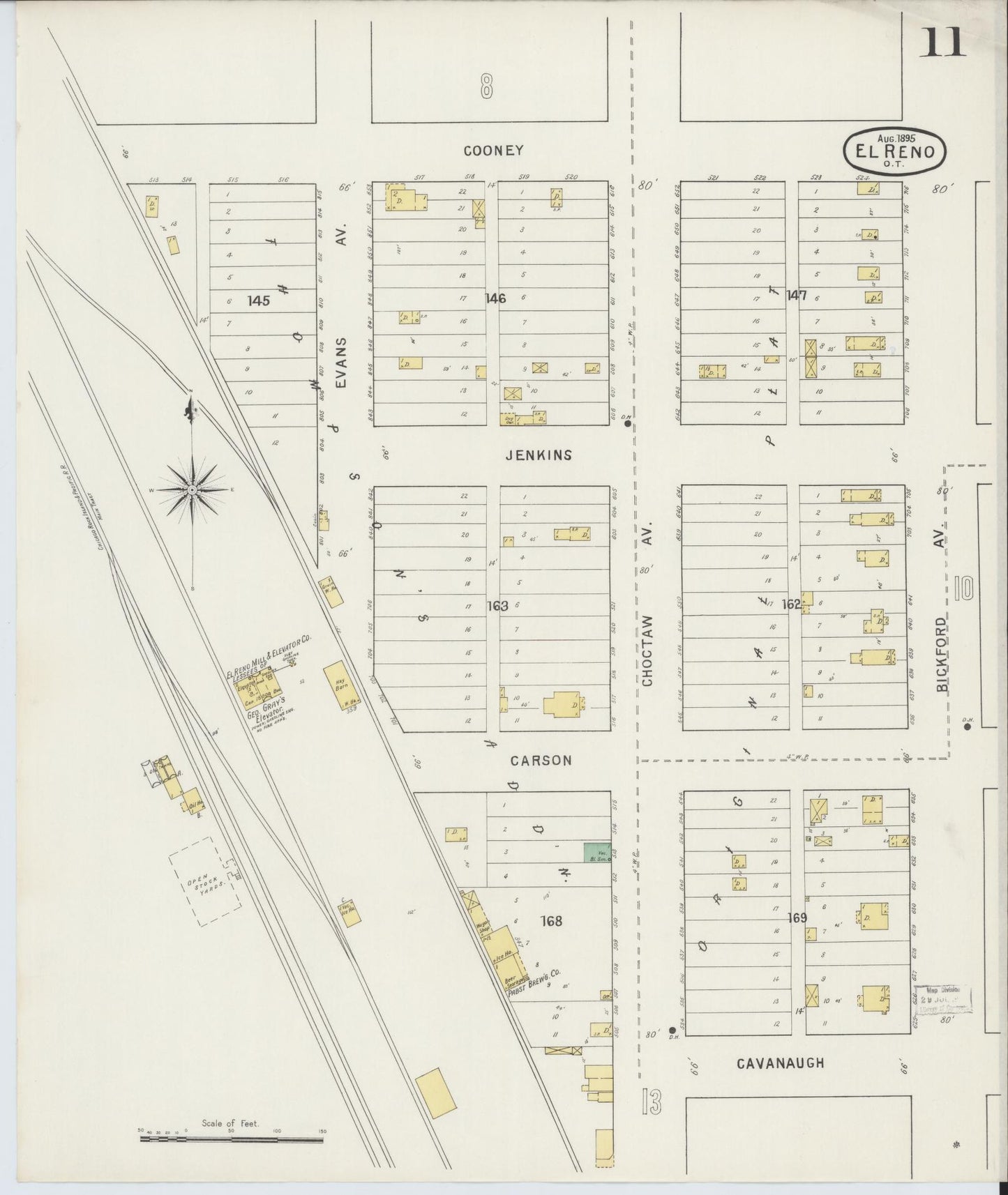 Sanborn Fire Insurance Map from El Reno, Canadian County, Oklahoma (1895), Sheet #0011 - Historic Sanborn Fire Insurance Map Print, vintage old map wall art, antique decor, genealogy gift, Oklahoma Oklahoma map