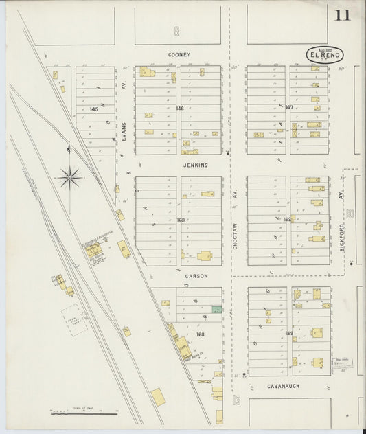 Sanborn Fire Insurance Map from El Reno, Canadian County, Oklahoma (1895), Sheet #0011 - Historic Sanborn Fire Insurance Map Print, vintage old map wall art, antique decor, genealogy gift, Oklahoma Oklahoma map