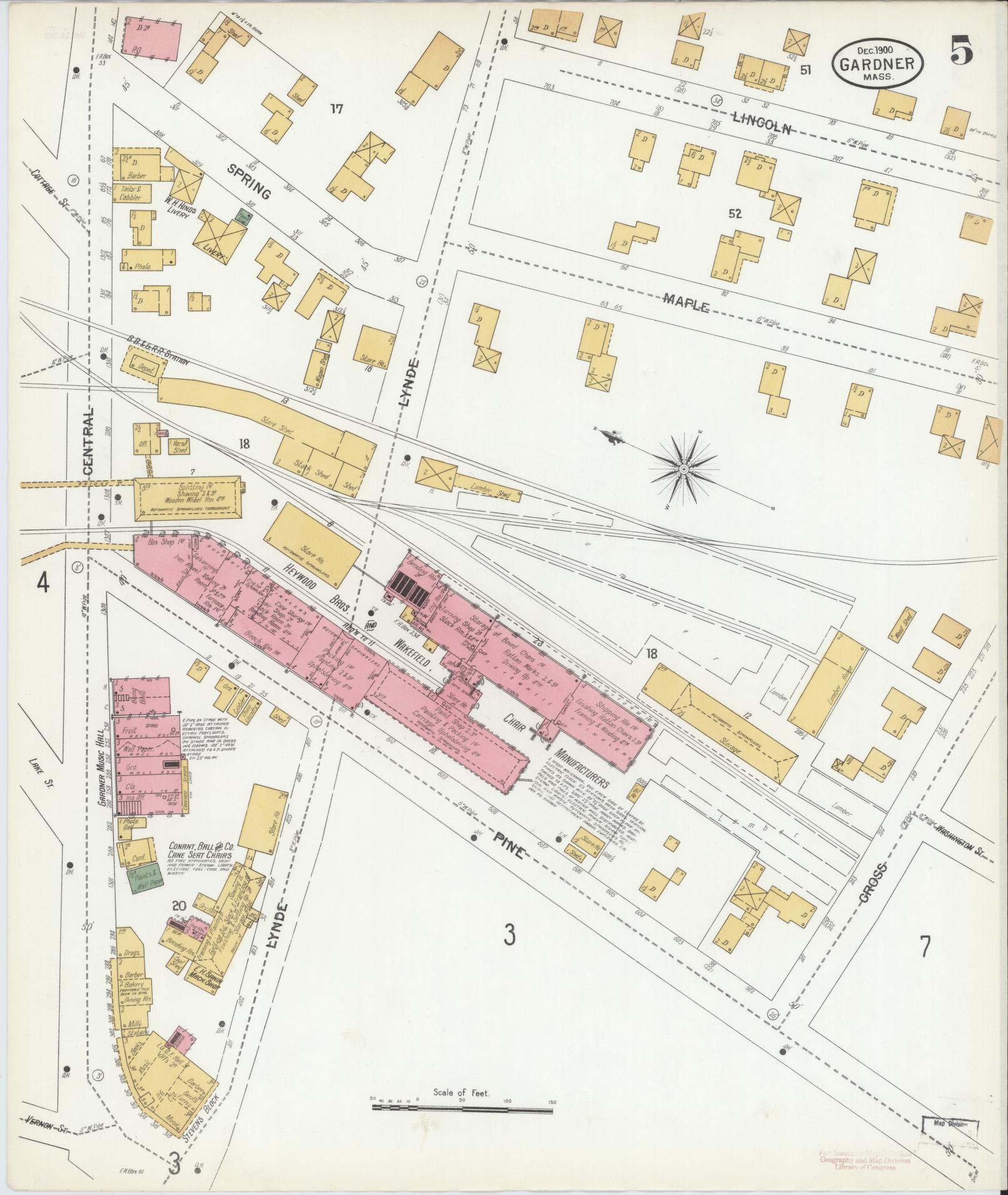 Sanborn Fire Insurance Map from Gardner, Worcester County, Massachusetts (1900), Sheet #0005 - Complete Map Set gallery image, historic Sanborn map, vintage wall art, Massachusetts Massachusetts