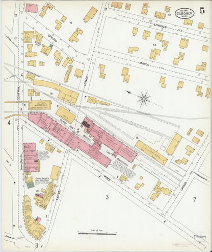 Sanborn Fire Insurance Map from Gardner, Worcester County, Massachusetts (1900), Sheet #0005 - Complete Map Set gallery image, historic Sanborn map, vintage wall art, Massachusetts Massachusetts