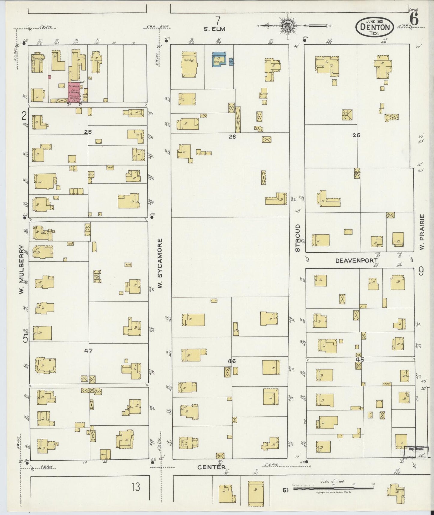 Sanborn Fire Insurance Map from Denton, Denton County, Texas (1921), Sheet #0006 - Complete Map Set gallery image, historic Sanborn map, vintage wall art, Texas Texas