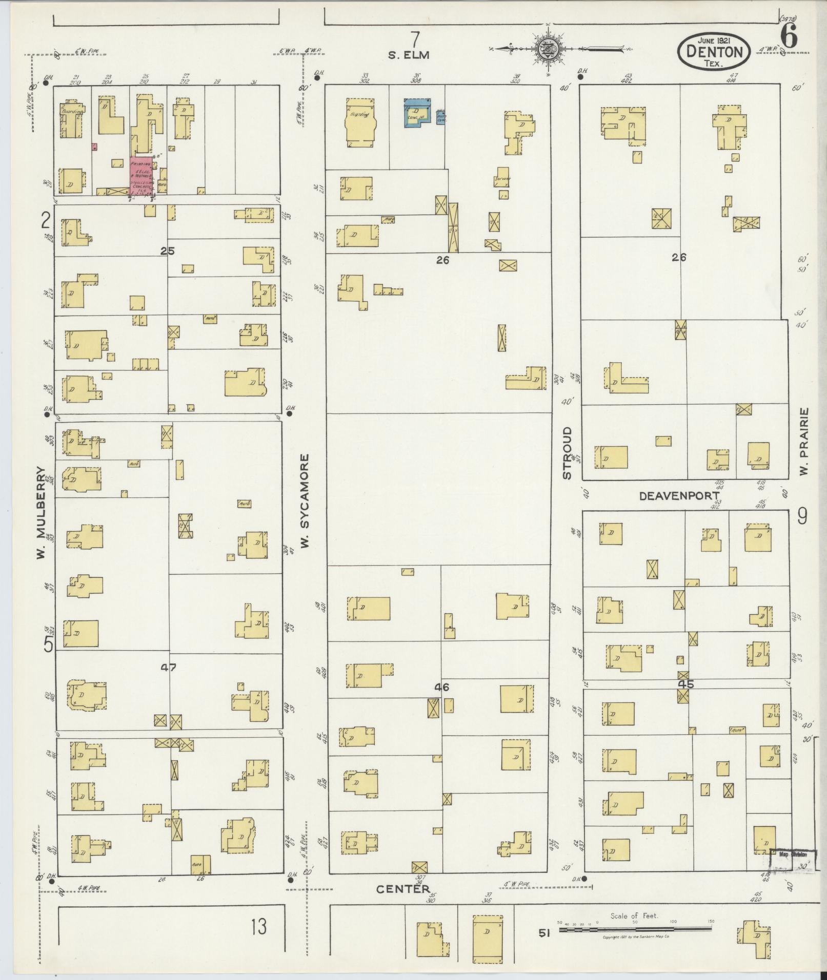 Sanborn Fire Insurance Map from Denton, Denton County, Texas (1921), Sheet #0006 - Complete Map Set gallery image, historic Sanborn map, vintage wall art, Texas Texas