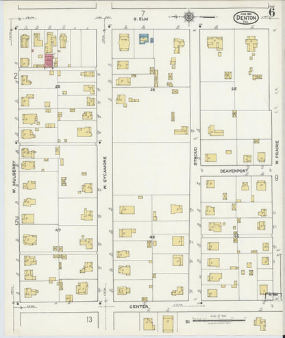 Sanborn Fire Insurance Map from Denton, Denton County, Texas (1921), Sheet #0006 - Complete Map Set gallery image, historic Sanborn map, vintage wall art, Texas Texas