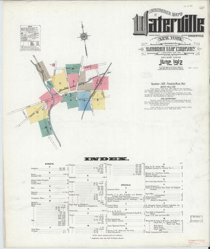 Sanborn Fire Insurance Map from Waterville, Oneida County, New York (1912), Sheet #0001 - Complete Map Set gallery image, historic Sanborn map, vintage wall art, New York New York
