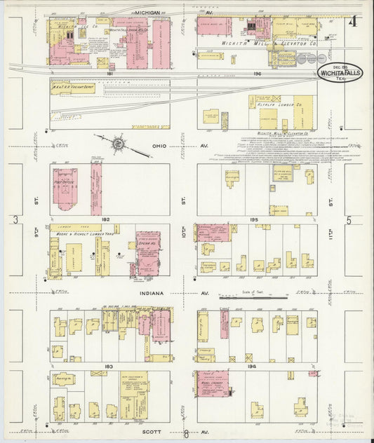 Sanborn Fire Insurance Map from Wichita Falls, Wichita County, Texas (1915), Sheet #0004 - Historic Sanborn Fire Insurance Map Print, vintage old map wall art, antique decor, genealogy gift, Texas Texas map