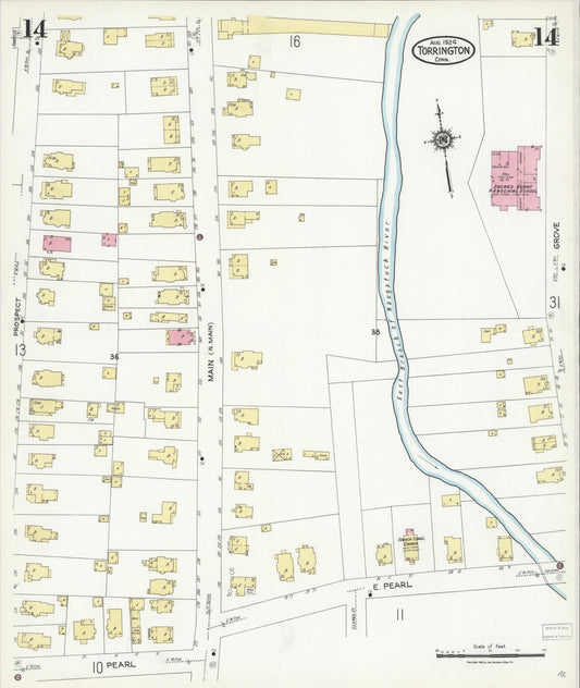 Sanborn Fire Insurance Map from Torrington, Litchfield County, Connecticut (1924), Sheet #0014 - Historic Sanborn Fire Insurance Map Print, vintage old map wall art, antique decor, genealogy gift, Connecticut Connecticut map