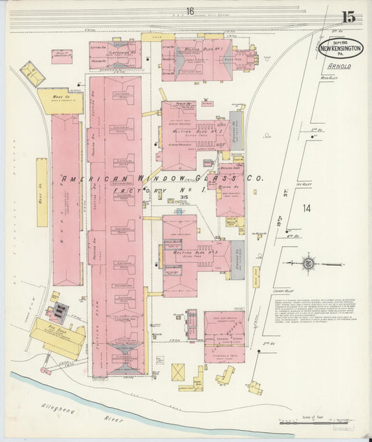 Sanborn Fire Insurance Map from New Kensington, Westmoreland County, Pennsylvania (1915), Sheet #0015 - Historic Sanborn Fire Insurance Map Print, vintage old map wall art, antique decor, genealogy gift, Pennsylvania Pennsylvania map