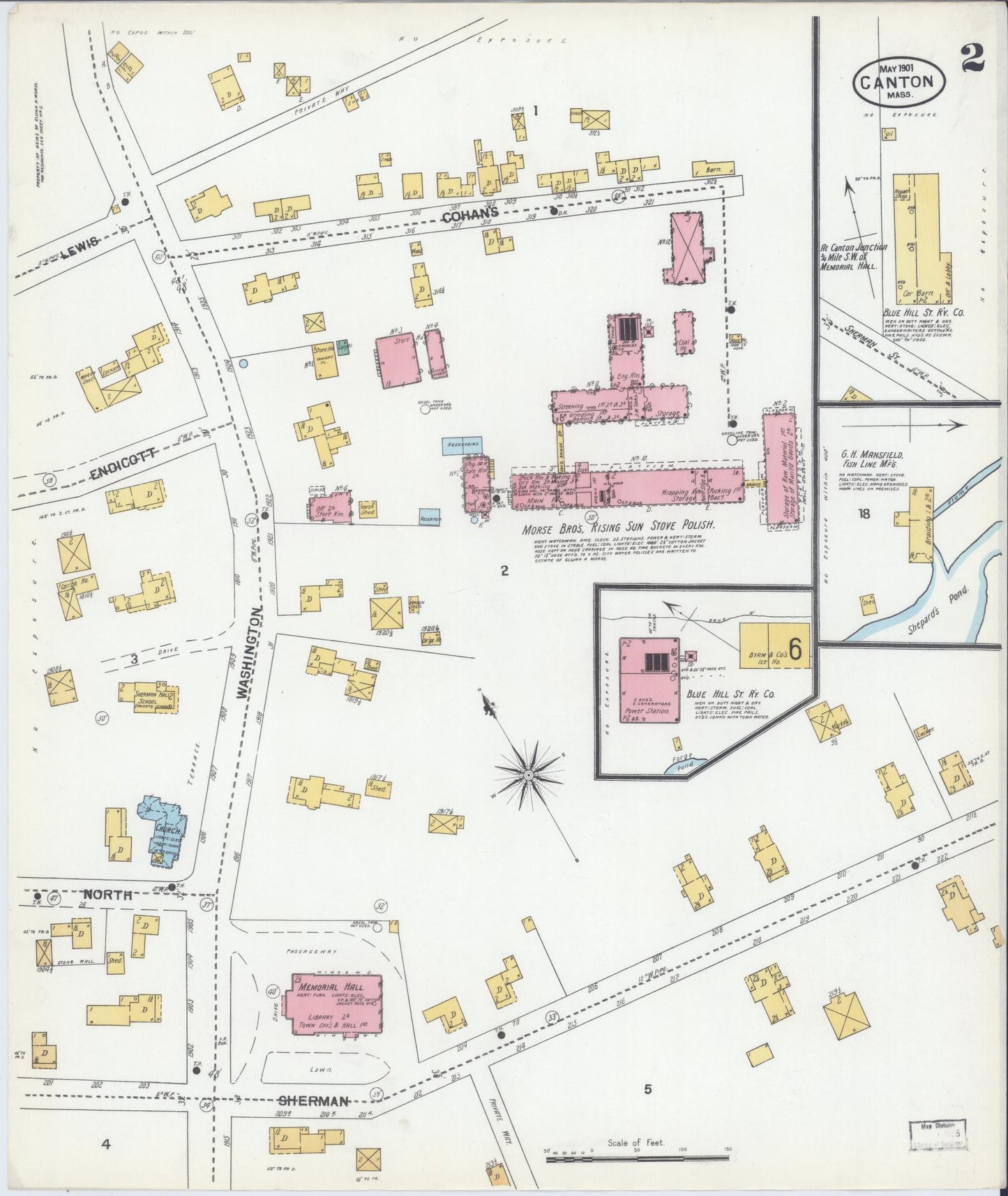 Sanborn Fire Insurance Map from Canton, Norfolk County, Massachusetts (1901), Sheet #0002 - Historic Sanborn Fire Insurance Map Print, vintage old map wall art, antique decor, genealogy gift, Massachusetts Massachusetts map