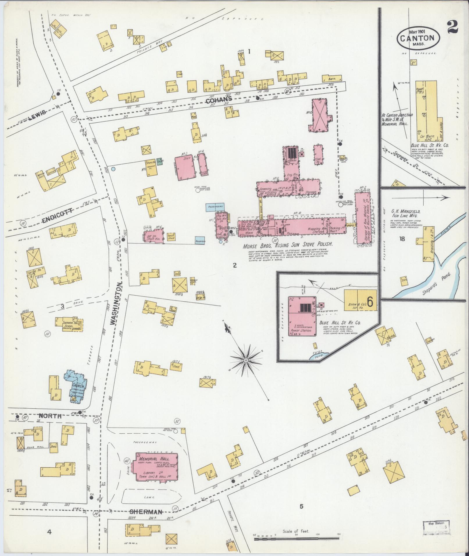 Sanborn Fire Insurance Map from Canton, Norfolk County, Massachusetts (1901), Sheet #0002 - Historic Sanborn Fire Insurance Map Print, vintage old map wall art, antique decor, genealogy gift, Massachusetts Massachusetts map