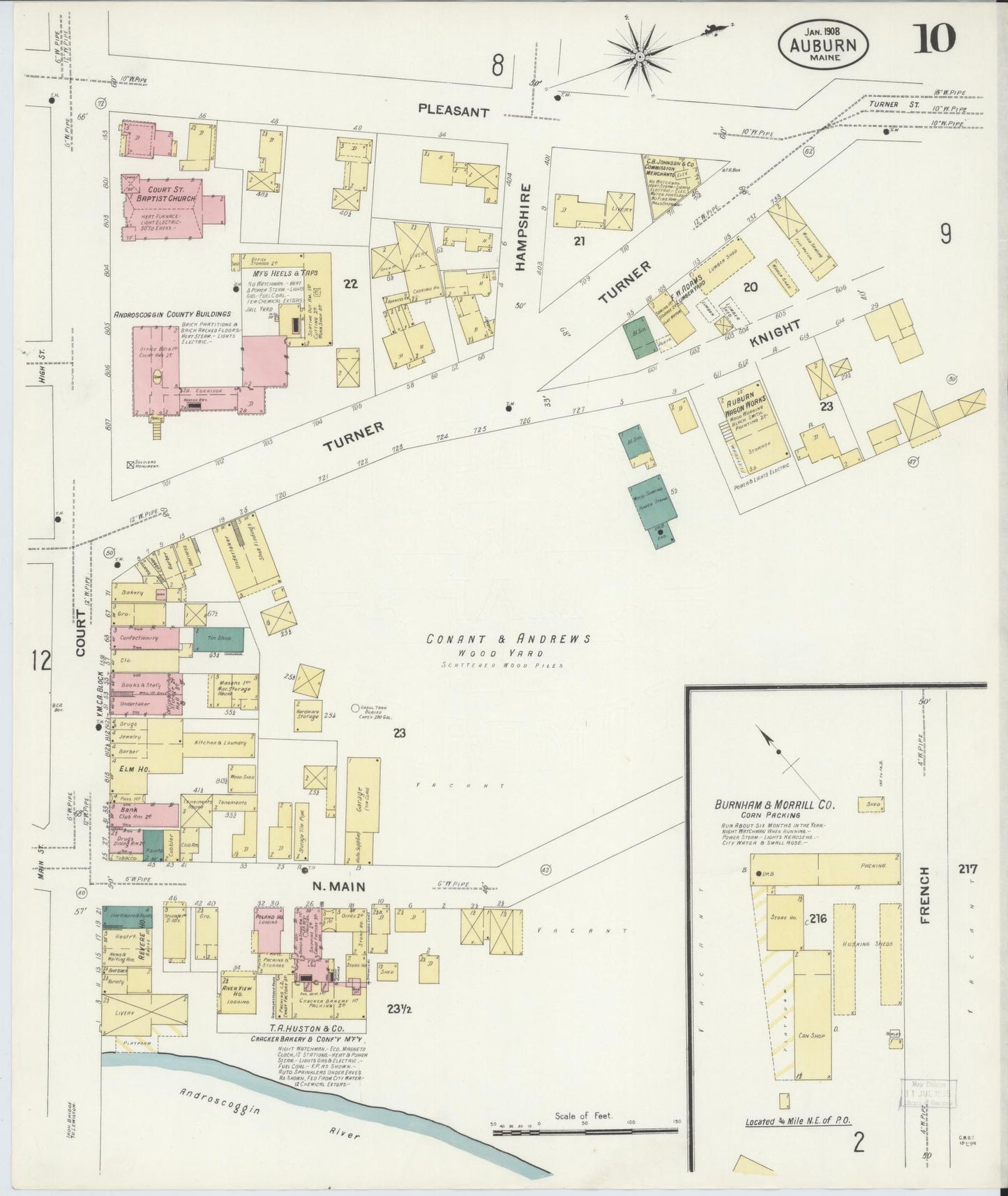 Sanborn Fire Insurance Map from Auburn, Androscoggin County, Maine (1908), Sheet #0010 - Complete Map Set gallery image, historic Sanborn map, vintage wall art, Maine Maine
