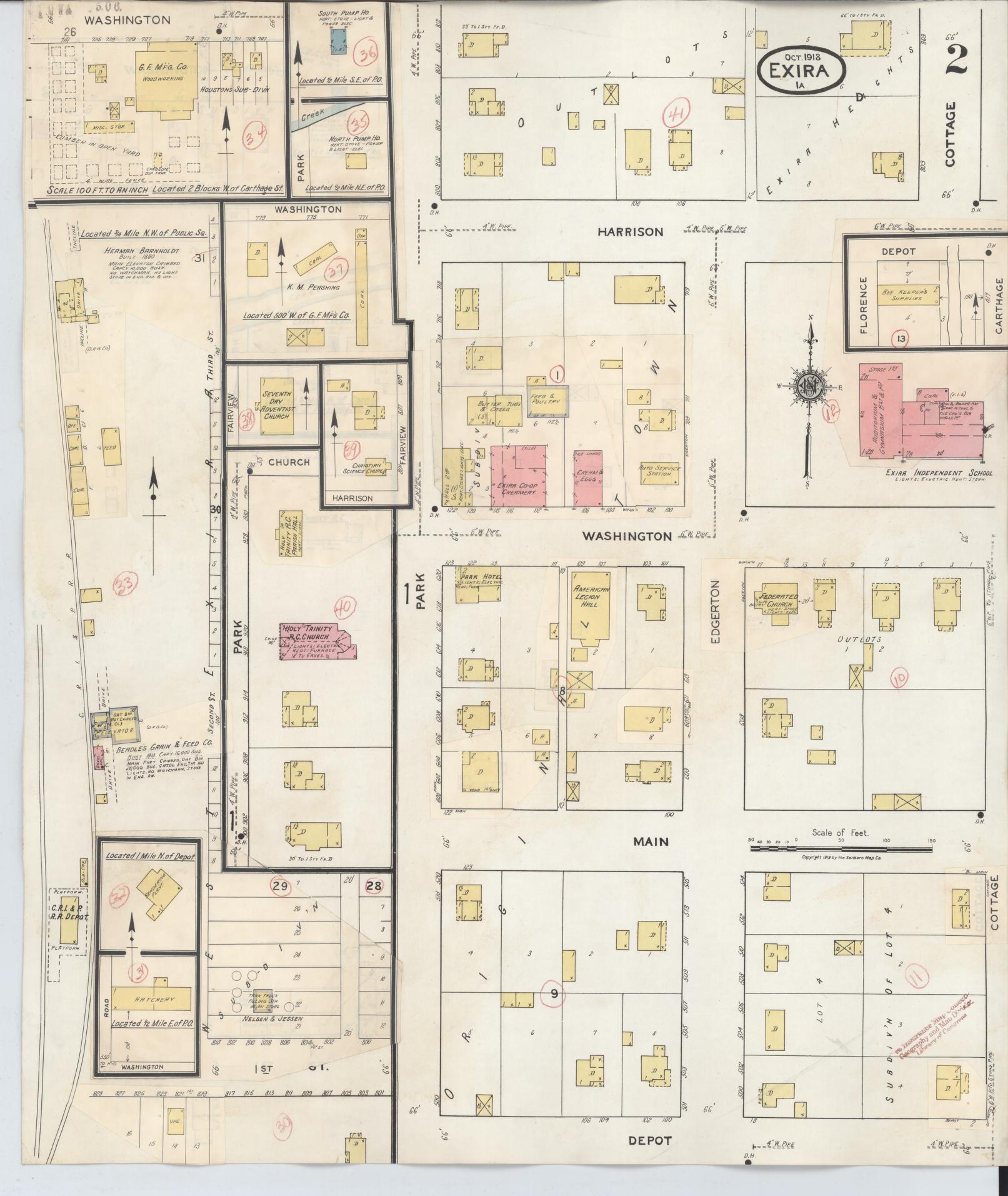 Sanborn Fire Insurance Map from Exira, Audubon County, Iowa (1932), Sheet #0002 - Historic Sanborn Fire Insurance Map Print, vintage old map wall art
