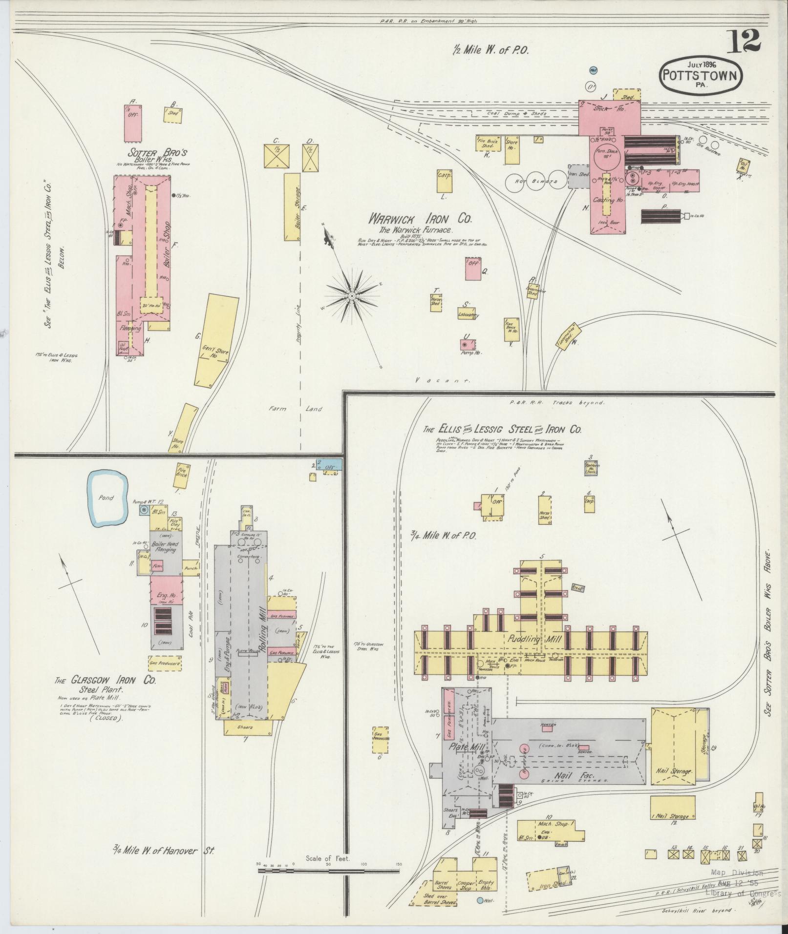 Sanborn Fire Insurance Map from Pottstown, Montgomery County, Pennsylvania (1896), Sheet #0012 - Complete Map Set gallery image, historic Sanborn map, vintage wall art, Pennsylvania Pennsylvania