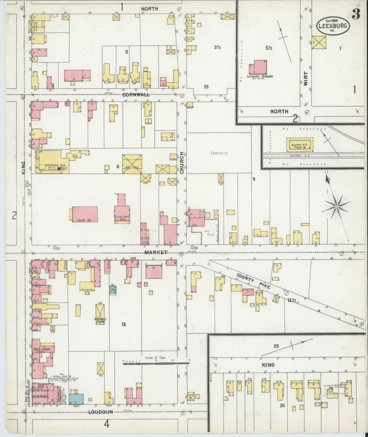 Sanborn Fire Insurance Map from Leesburg, Loudoun County, Virginia (1899), Sheet #0003 - Complete Map Set gallery image, historic Sanborn map, vintage wall art, Virginia Virginia